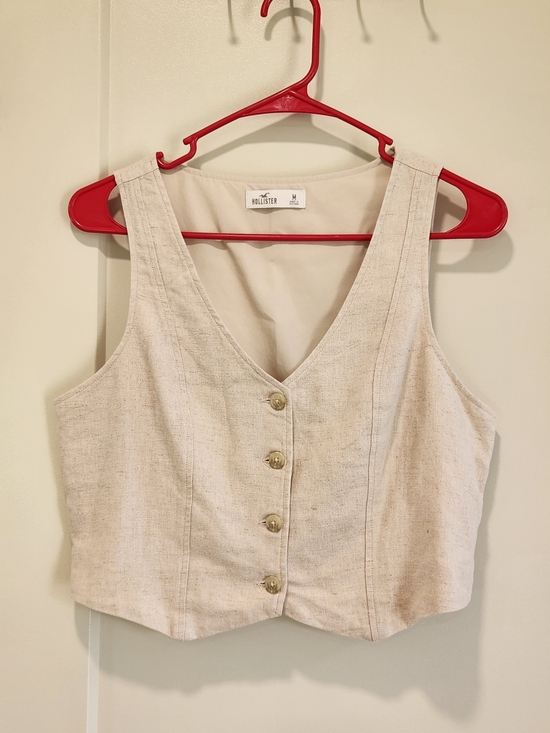 Hollister Tops - Hollister Cream Button-Front Linen Blend Crop Top Button Vest Medium